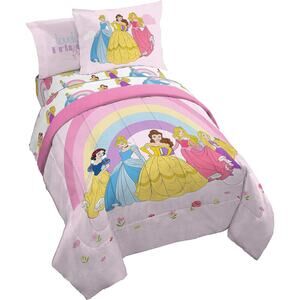 NEW Disney Rainbow Princess 5 Pc Twin Size Bedding Comforter & Sheet Set  Franco